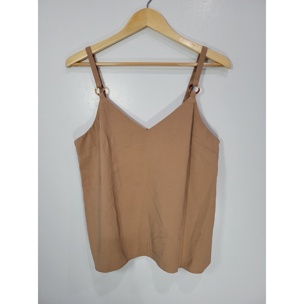 Topshop Womens Camel‎ Tan V-Neck Cami Top Tortoise Ring Straps Size US 10
